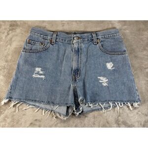 Levis 550 Denim Shorts Womens 10 Excellent Distressed Cut Off High Rise 31x2